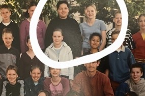 Oude schoolfoto van toen ik dik was